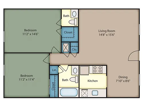 Floor plan 2 Bed 1 Bath