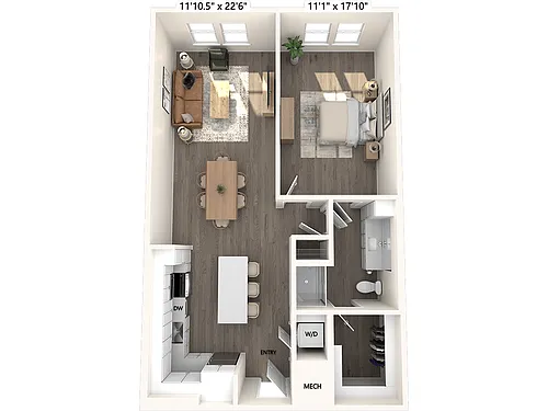 Floor plan A2-911sf-443-665