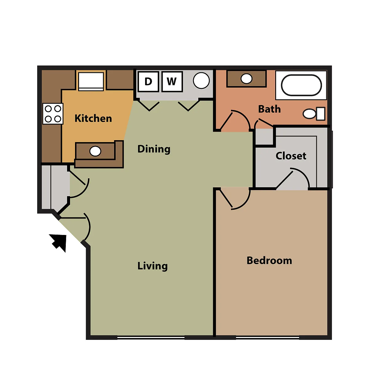 Floor plan 1 Bedroom, 1 Bathroom