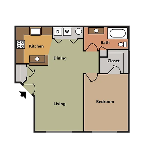 Floor plan 1 Bedroom, 1 Bathroom