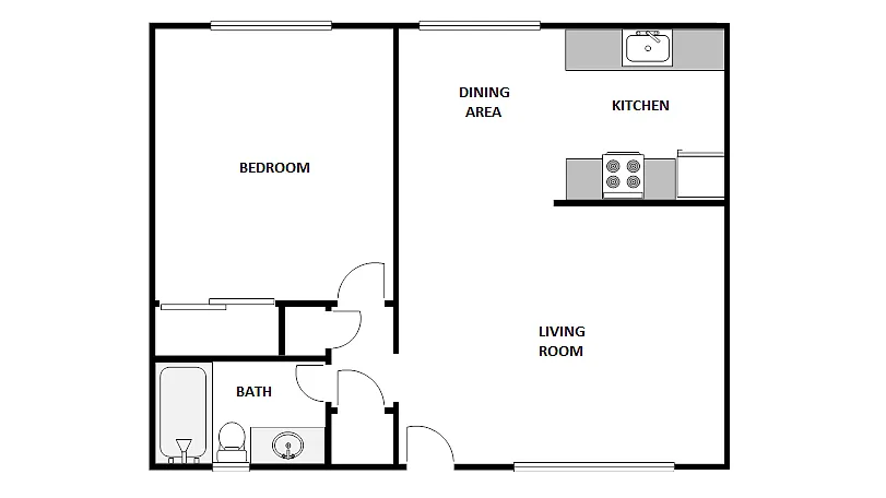 Floor plan 1 Bed / 1 Bath: Type C