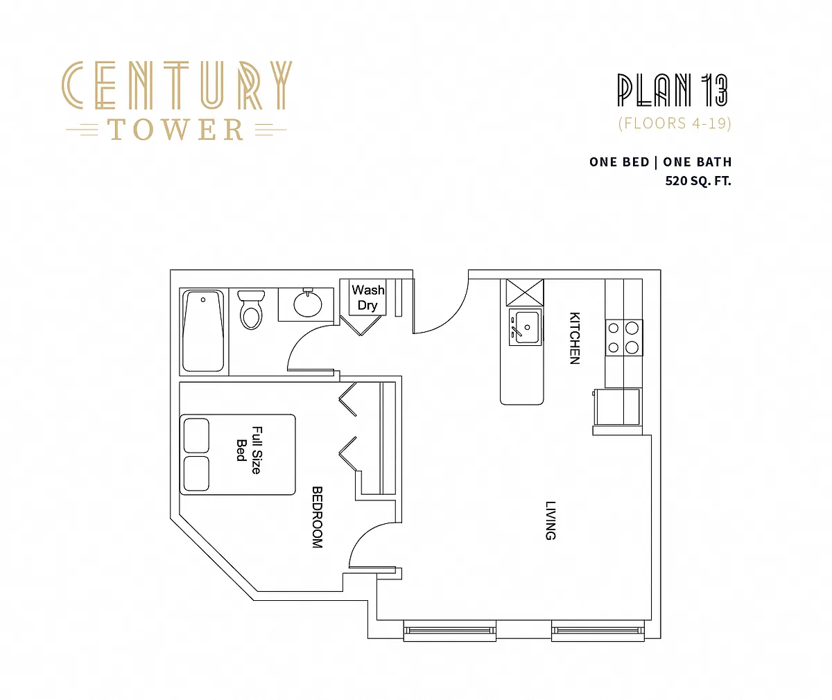 Floor plan 1 Bed 1 Bath 13
