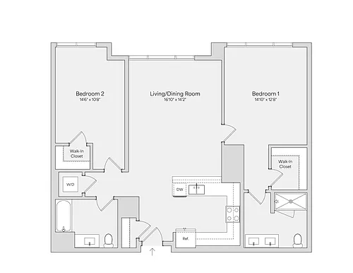 Floor plan 2BR 2BA (1207 SF)