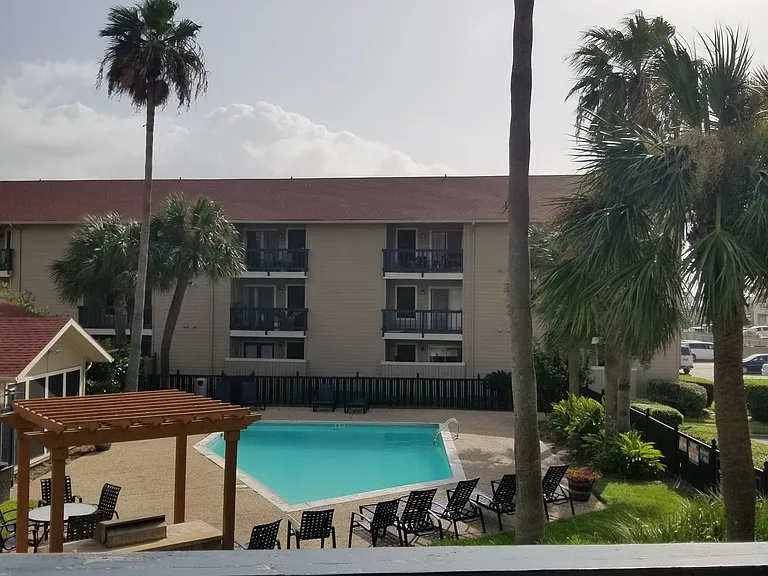 Balcony view over pool