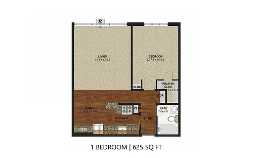 Floor plan Bryant Manor - One Bedroom (A)