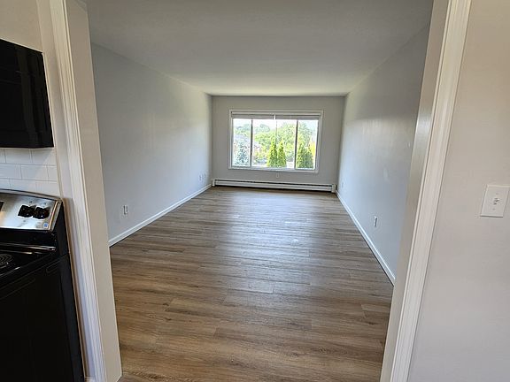 Looking into the living room from the kitchen nook.