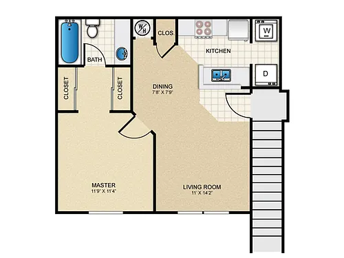 Floor plan 1 Bed, 1 Bath A