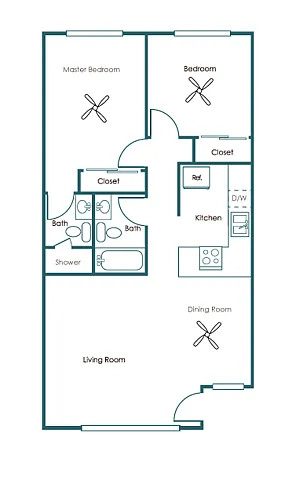 Floor plan Two Bedrooms - Two Bath