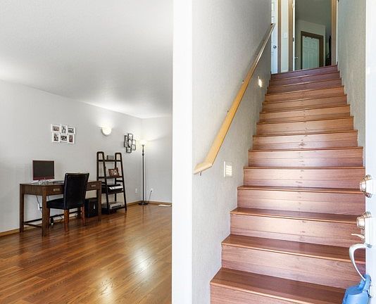 Stairs as you enter with family room to the left