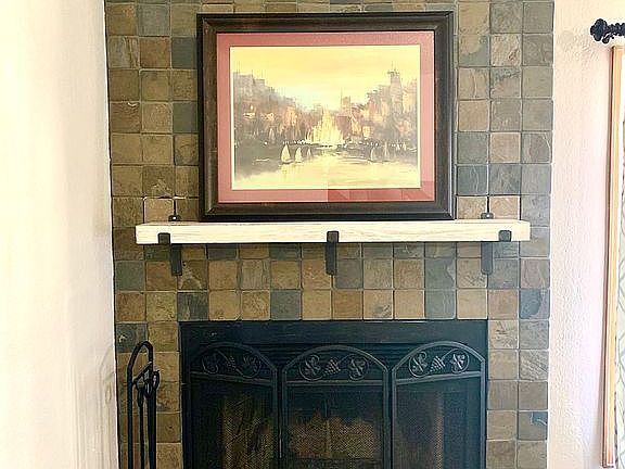 Slate tile fireplace