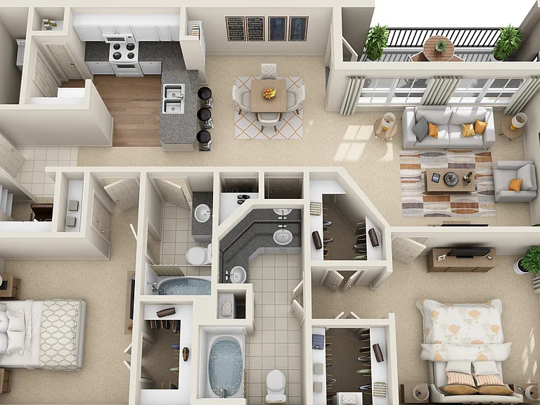 Estates at Memorial Heights - B3 - 2 Beds - 2 Baths - 1259 Sq. ft.