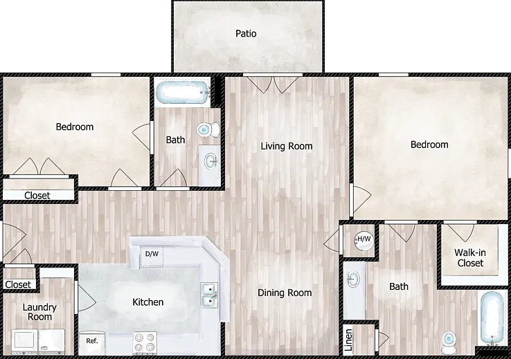 Two Bedroom - Upgraded Floorplan Diagram