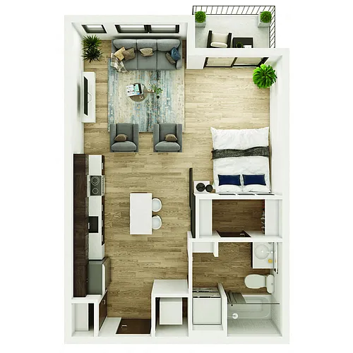 Floor plan 0 Bedroom, 1 Bathroom - 515 SF JR