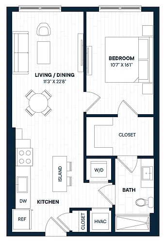 Floor plan 1 Bed 1 Bath-A10