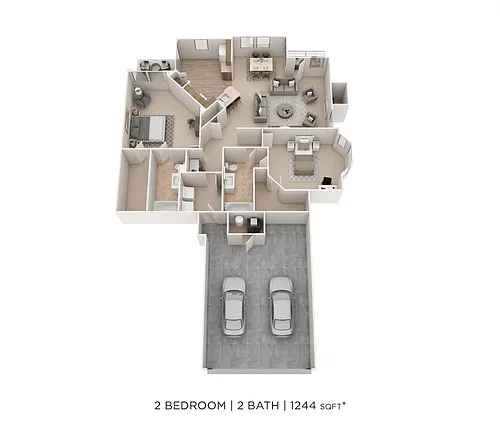Floor plan Two Bedroom 2 Bath- 1244 sqft