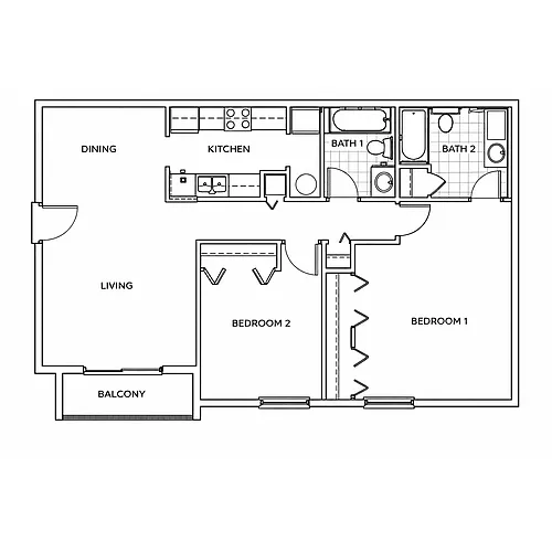 Floor plan B2 - Two Bedroom Two Bath 60%
