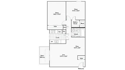 Floor plan 2 Bed 1 Bath