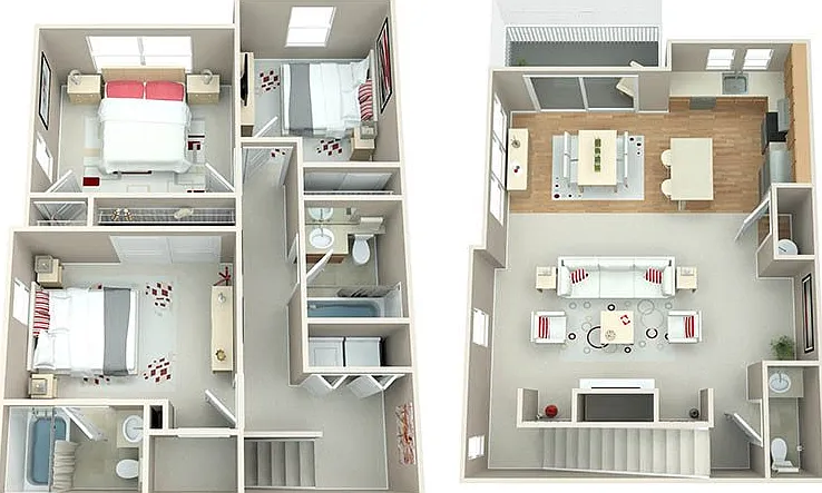 Explore the thoughtfully designed duplex layout, perfect for modern family living. Explore the thoughtfully designed duplex layout, perfect for modern family living.