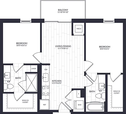 Floor plan 2 Bed/2 Bath-B2-0E
