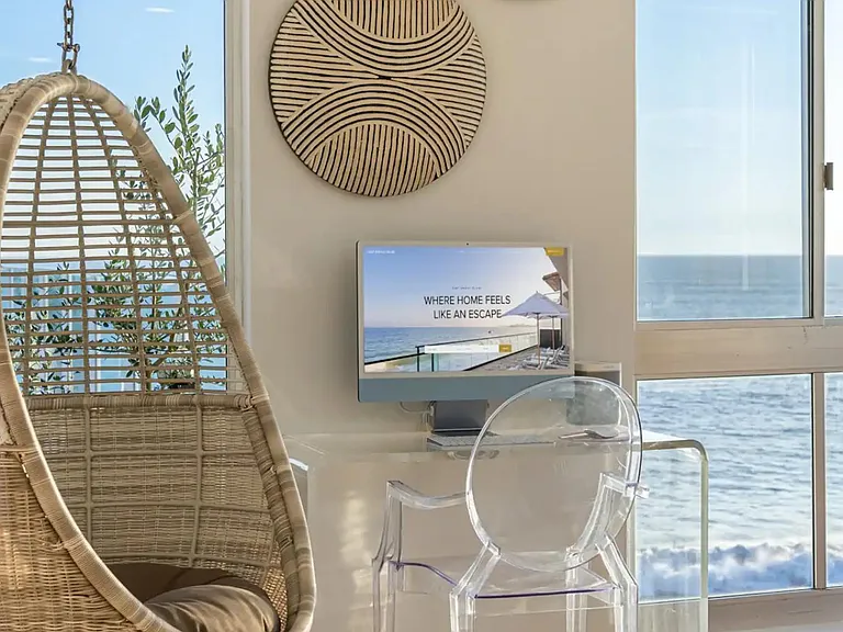 Find tranquility at the desk and chair _ a calm space to attend to business in style.
