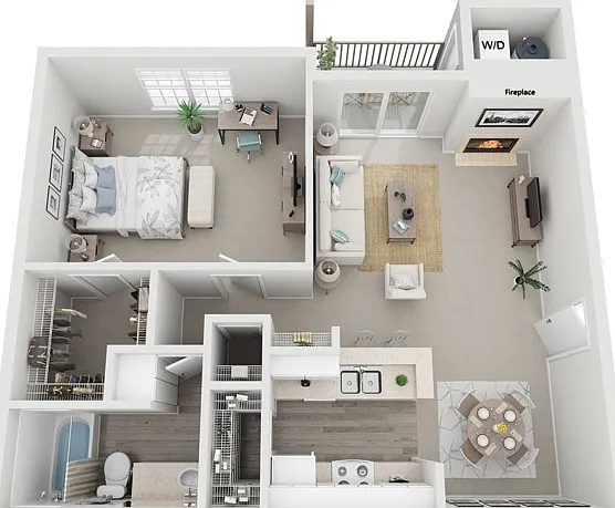 One Bedroom One Bathroom, 730 sqft, Stackable Washer/Dryer Connections, Fireplace in Selected Units One Bedroom One Bathroom, 730 sqft, Stackable Washer/Dryer Connections, Fireplace in Selected Units