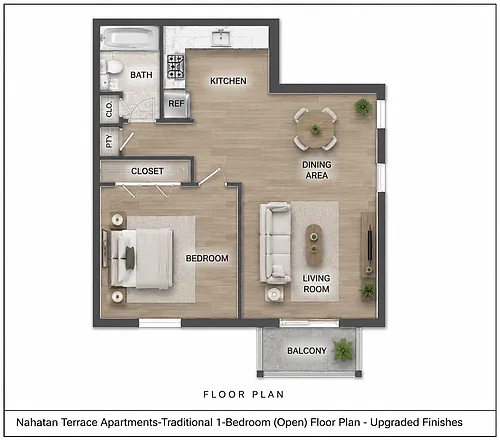 Floor plan One Bedroom Upgraded-Open Layout