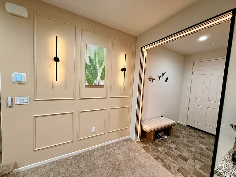Front door entrance
Modern Wooden Panels and Smart LED pre-installed