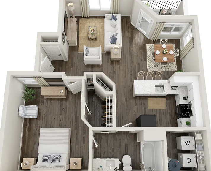 One-Bedroom, One-Bathroom Renovated Floorplan Diagram