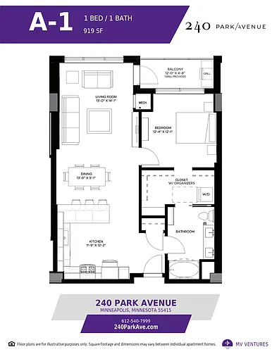 Floor plan $2.14/sq.ft. - One Bedroom A-1