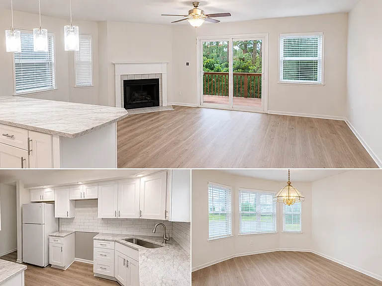Newly renovated interior kitchen floors and dining room