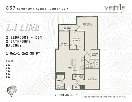 Floor plan L-1 Two Bedroom with Den