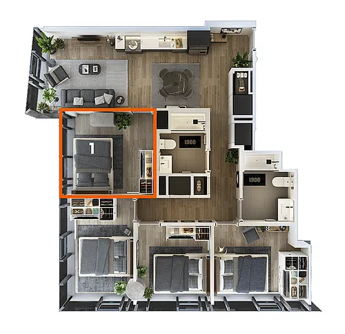 Floor plan Co-Living LT-01 Bedroom 1