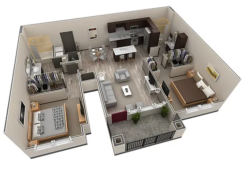 Floor plan 2 BR Grand Courtyard Garage