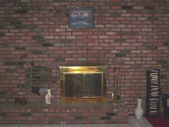 Brick wall fireplace