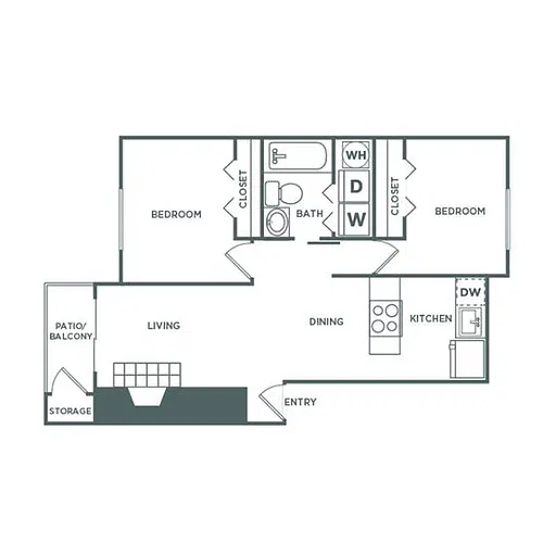Floor plan 2 Bed, 1 Bath