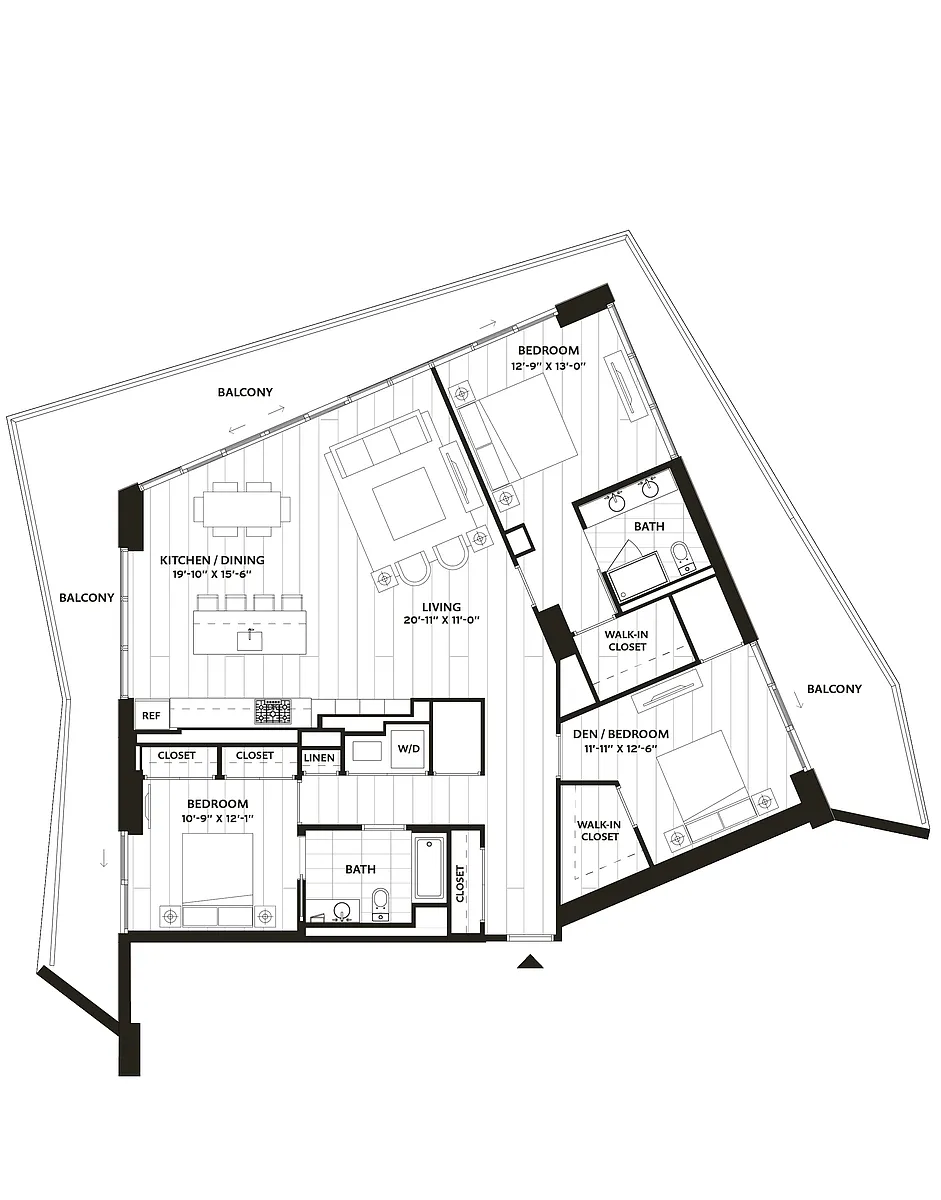 Floor plan 2 Bed/2 Bath Den-B7
