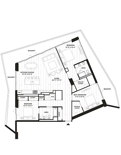Floor plan 2 Bed/2 Bath Den-B7