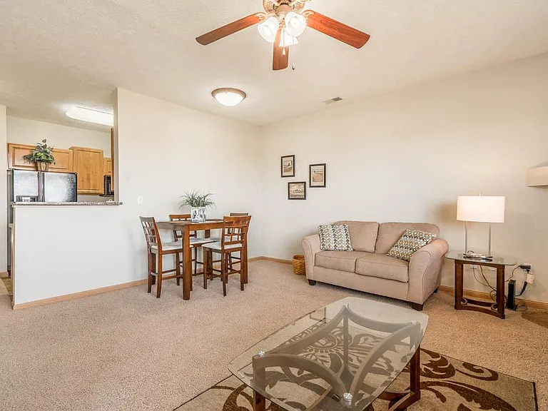 Our villas include ceiling fans and large, spacious living rooms.