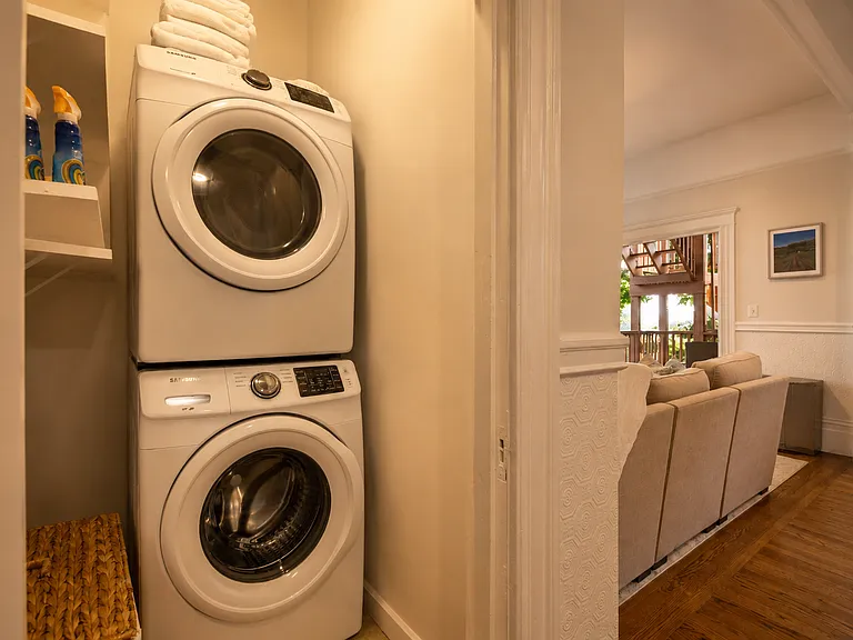 In-unit laundry with high end appliances and plenty of space to fold and organize.