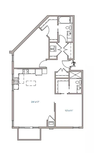 Floor plan 2 Bed 2 Bath T - 1800