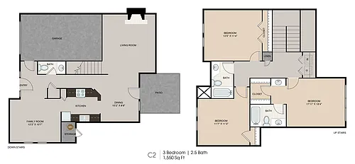 Floor plan C2 Three Bedroom Two 1/2 Bath Townhome