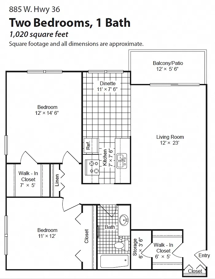 Floor plan 2 Bedroom 1 Bath
