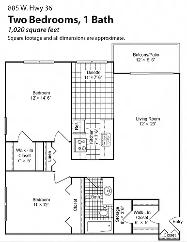 Floor plan 2 Bedroom 1 Bath