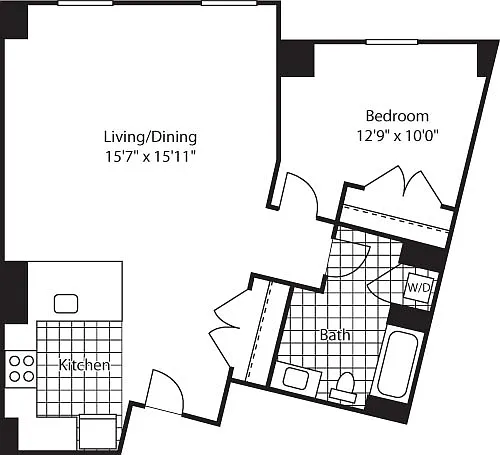 Floor plan 1 Bed (North) - 727