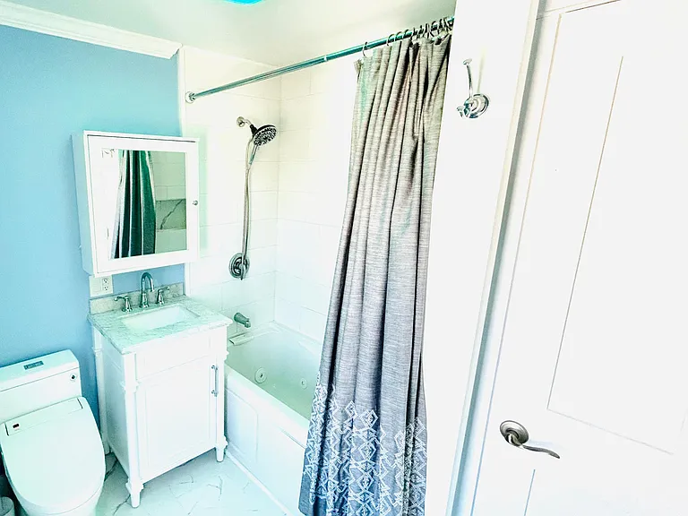 main bath with led light changing bluetooth speaker fan