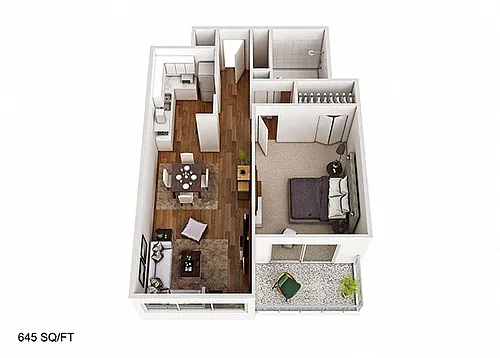 Floor plan 1 Bedroom/1Bathroom 645