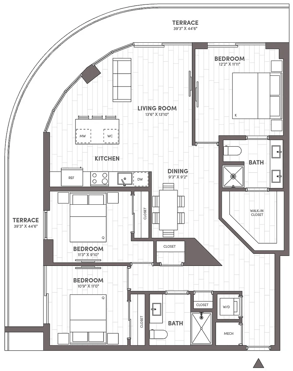 Floor plan 3 Bed-2 Bath-F