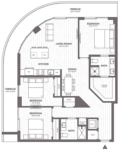 Floor plan 3 Bed-2 Bath-F