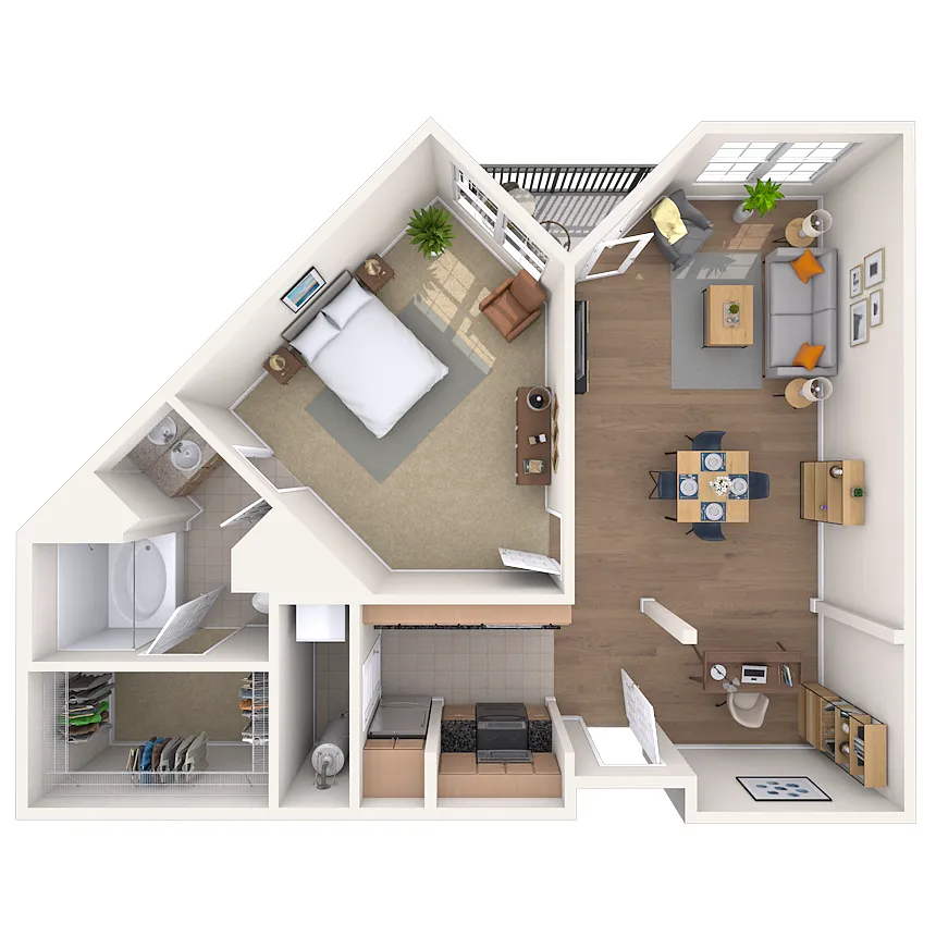 Floor plan Traditional 1x1 877-957 SF