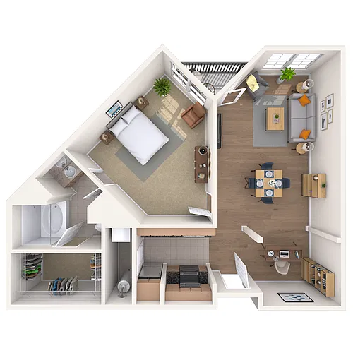 Floor plan Traditional 1x1 877-957 SF